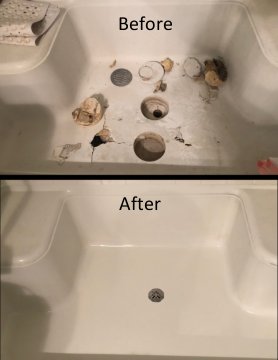 Cracked shower floor before and after repair