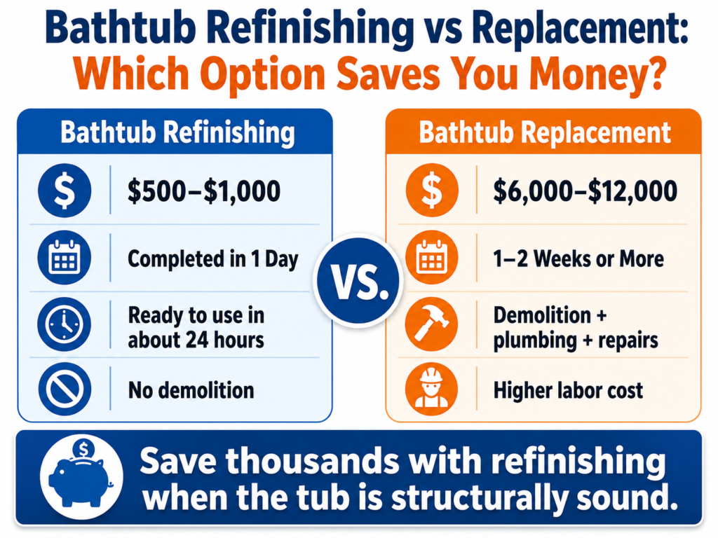 Bathtub refinishing versus bathtub replacement cost comparison in Reno